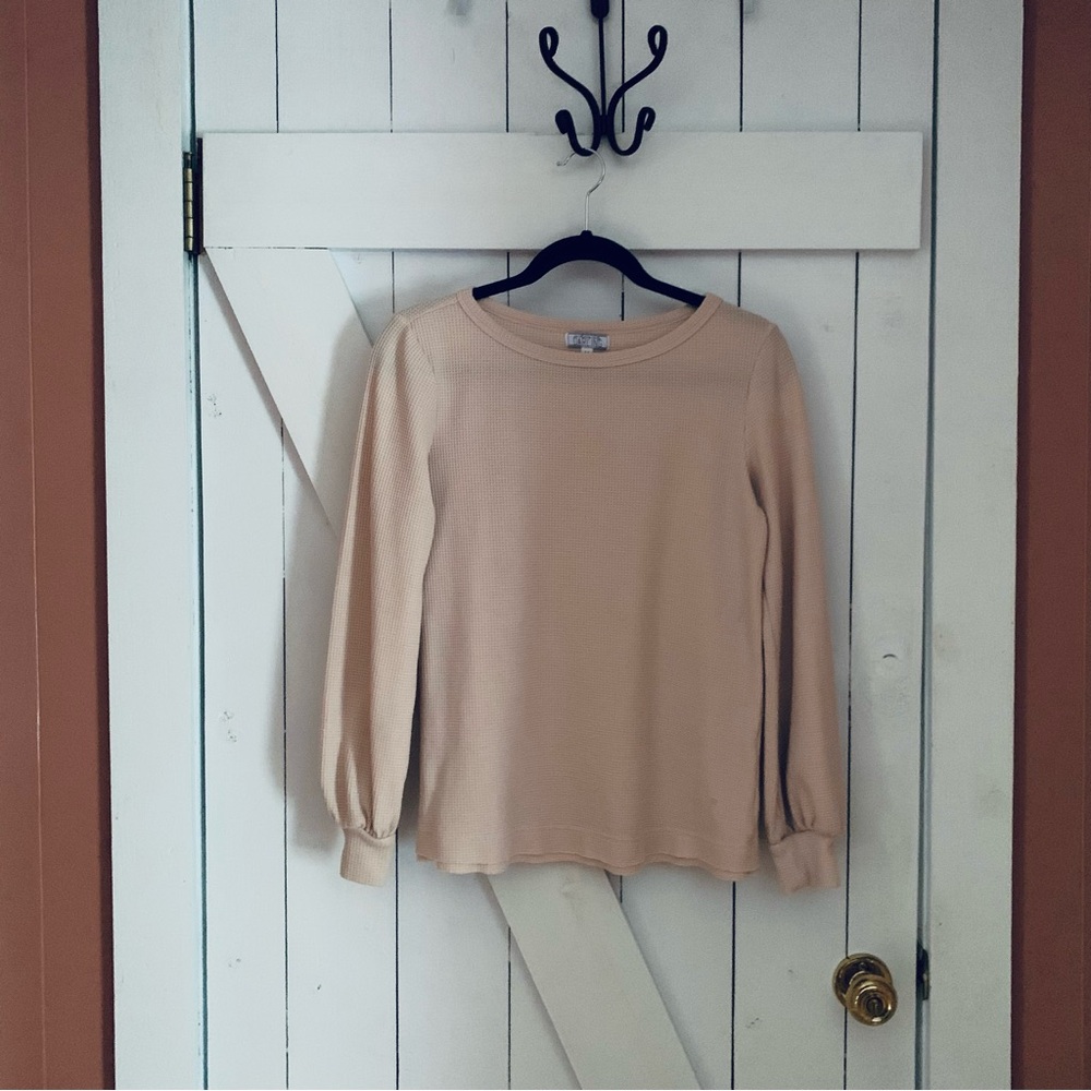 Boho Light Rose Pink Waffle Knit Long Sleeve Shirt Top Raw Hem Distressed